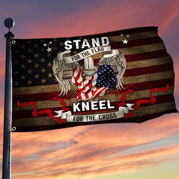 Discover Veteran. Stand for The Flag Kneel for The Cross Grommet Flag