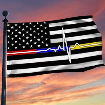 Discover First Responder Thin Red Blue Gold Line Grommet Flag Police Fire and Dispatch