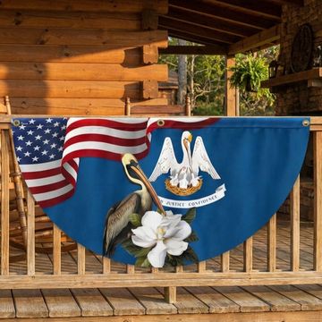 Discover Louisiana Brown Pelican Bird and Magnolia Flower Non-Pleated Fan Flag 3-Day Shipping