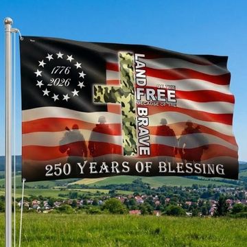 Discover Patriotic 1776 2026 Land of the Free 250 Years of Blessing Grommet Flag
