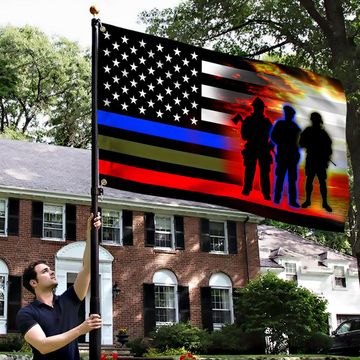 Discover Police Military and Fire Thin Line USA Blue Green Red Line Grommet Flag QNK1089GFv1