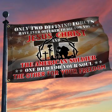 Discover U.S. Veteran Day Jesus And Soldiers Grommet Flag