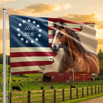 Discover American 1776 2026 Patriotic Horse Grommet Flag