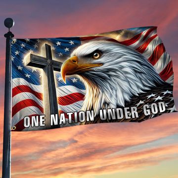 Discover One Nation Under God Christian Cross Eagle Grommet Flag