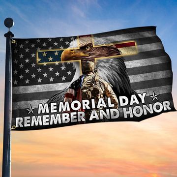 Discover Memorial Day Remember and Honor Veteran American Eagle Grommet Flag