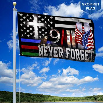 Discover 9/11 Flag Police Military and Fire Thin Line Grommet Flag