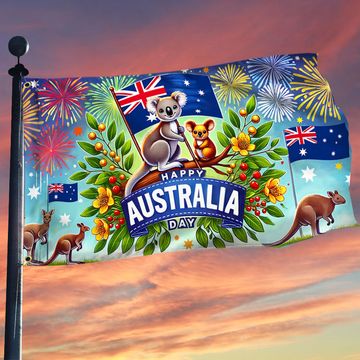 Discover Happy Australia Day Kangaroo and Koala Australian Grommet Flag