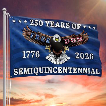 Discover 250 Years of Freedom Flag | Patriotic Eagle 4th of July Grommet Flag