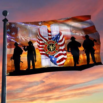Discover 911 Patriot Day 343 Firefighters Grommet Flag September 11 Attacks Never Forget 9/11