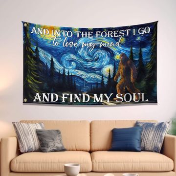 Discover Bigfoot In Starry Night, And Into The Forest I Go, Bigfoot Funny Dorm Flag