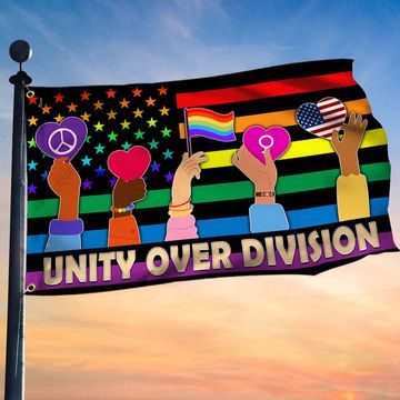 Discover Unity Over Division LGBT Equality Rights Hippie Peace Grommet Flag