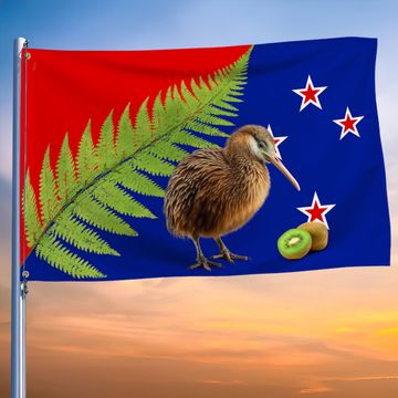 Discover New Zealand Silver Fern Kiwi Bird Flag