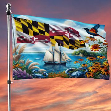 Discover Maryland Susan Flower Baltimore Oriole Bird Grommet Flag