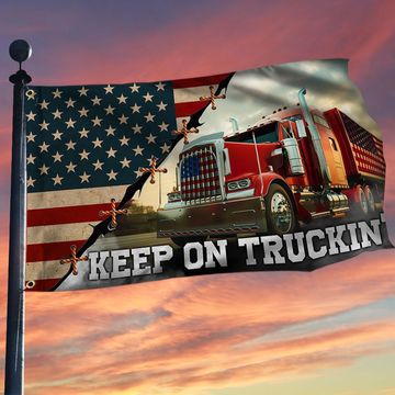 Discover Trucker Truck American Grommet Flag Keep On Truckin'