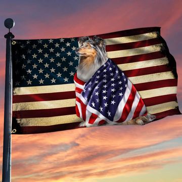 Discover Sheltie American Patriot Grommet Flag Wrapped in Glory