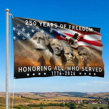 Discover 250 Years of Freedom Veterans Grommet Flag, Mt Rushmore 1776 2026 American Flag
