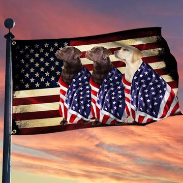 Discover Chocolate Labrador and  Yellow Labrador Patriotic American Flag