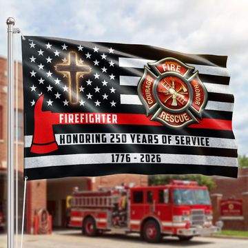 Discover Patriotic Firefighter Cross Grommet Flag, Honoring 250 Years American Flag