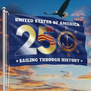 Discover USA 250th Sailing Through History Grommet Flag for Patriotic Navy Decor