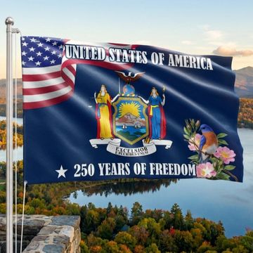Discover New York State Eastern Bluebird and Wild Rose Flower US Grommet Flag