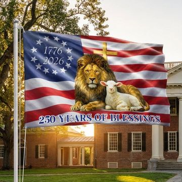 Discover 250 Years of Blessings American Grommet Flag,  Jewish The Lamb And Lion of Judah Decor