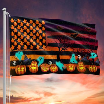 Discover Halloween American Flag - Pumpkin Ghost Bat Haunted Tree Grommet Flag