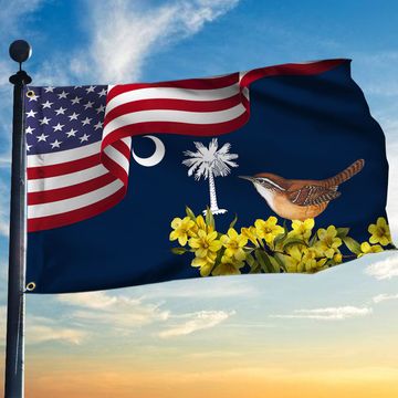 Discover South Carolina Yellow Jessamine Flower and Carolina Wren Bird Grommet Flag