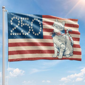 Discover Flagwix Patriotic Cat Grommet Flag - 250th Anniversary Paw Prints 1776-2026 Decor