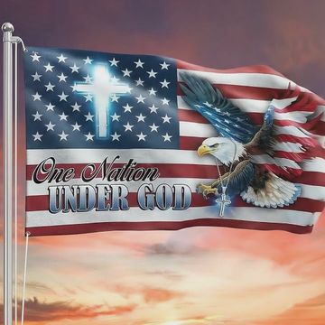 Discover One Nation Under God Flag | Patriotic Christian Cross Eagle Grommet Flag
