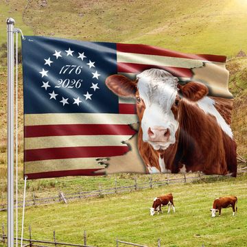 Discover Hertford Cow American Flag, 1776 2026 Proud Cow Farmer Grommet Flag