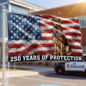 Discover Dog American Flag, 250 Years of Protection Grommet Flag