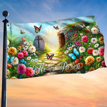 Discover Resurrection of Jesus Easter Day He Is Risen Christian Grommet Flag