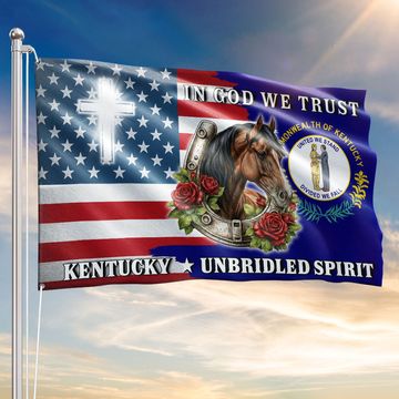 Discover America KY In God We Trust American Grommet Flag, Kentucky Unbridled Spirit 250 Years Decor