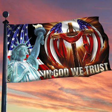 Discover Christian Cross American In God We Trust Grommet Flag
