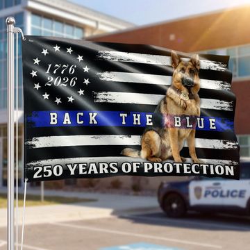 Discover Police US Flag, 1776 2026 German Shepherd Thin Blue Line Grommet Flag