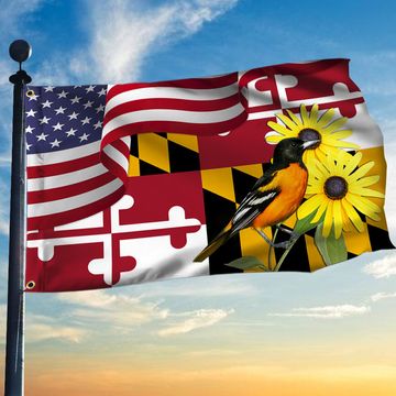 Discover Maryland Black-eyed Susan Flower and Baltimore Oriole Bird Grommet Flag MLN1141GFv2