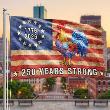 Discover Chicken American Flag, 250 Years Strong Patriotic Chicken Grommet Flag