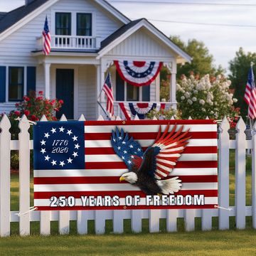 Discover 250 Years of Freedom Flag, 1776 2026 Eagle Betsy Ross Fence Banner