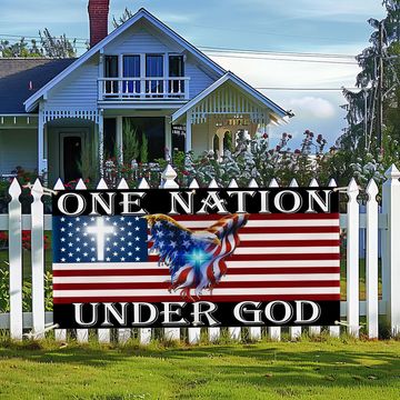 Discover One Nation Under God American Eagle Patriot Fence Banner 3-Day Shipping