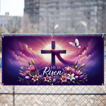 Discover Happy Easter He Is Risen Fence Banner