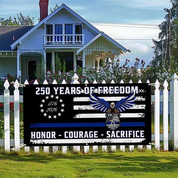 Discover Police Thin Blue Line Flag Fence Banner for 250 Years of Freedom Decor