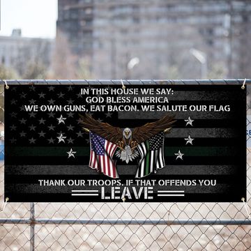 Discover Veterans Day Flag, Patriotic In This House We Salute Our Flag God Bless America Fence Banner