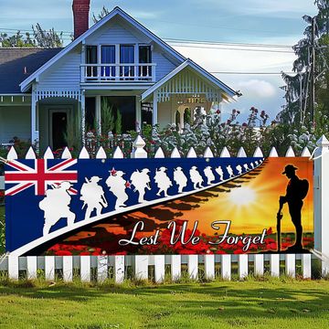 Discover Memorial Day Lest We Forget Red Poppy Soldiers Veteran New Zealand Anzac Day Fence Banner TPT1658FBv1