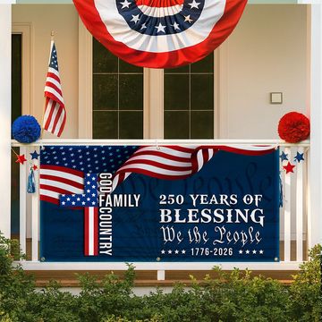 Discover 250 Years Blessing 1776 2026 Fence Banner, We The People American Flag Outdoor Decor