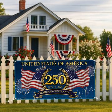 Discover 250 Semiquincentennial 1776 2026 Fence Banner, United States of America Patriotic outdoor Flag