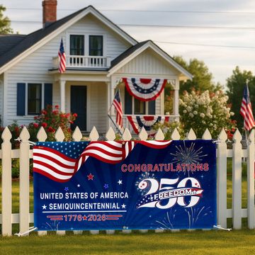 Discover Congratulations 250 Semiquincentennial 1776 2026 Fence Banner, United States of America Patriotic outdoor Flag