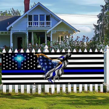 Discover The Thin Blue Line. Police. Law Enforcement American Eagle Fence Banner