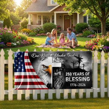 Discover 250 Years Of Blessing Fence Banner, One Nation Under Patriotic outdoor Flag