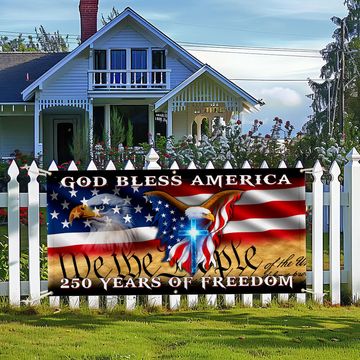 Discover 250 Years of Freedom Flag with God Bless America Patriotic Fence Banner