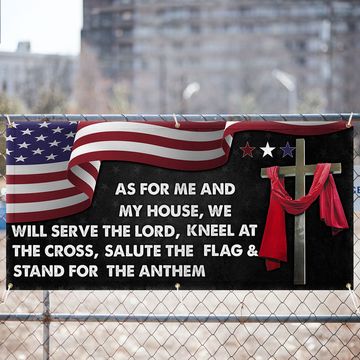 Discover Jesus Cross American As For Me And My House We Will Serve The Lord Fence Banner